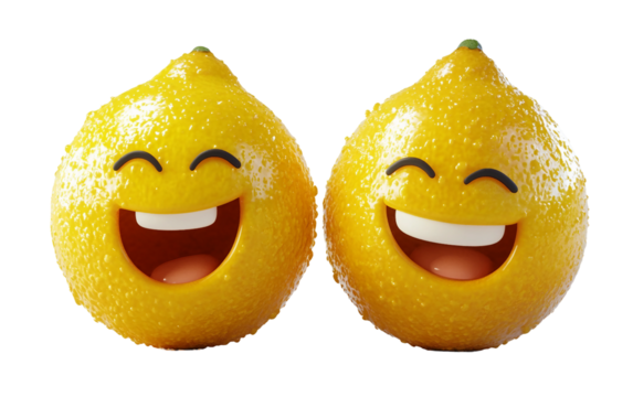 Bright yellow lemon emoji showcasing fresh citrus and playful expressive digital design isolated on transparent background PNG