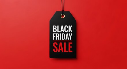 Black Friday Sale price tag hanging against a vibrant red background