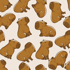 Cute capybara pattern with carrots and flowers in playful vector seamless design