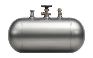 Propane tanker with rounded ends and pressure valves on top.