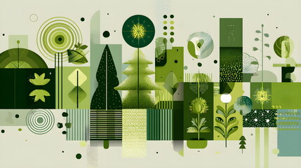 Fresh modern green holiday poster with simple eco icons