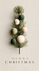 Scandinavian soft green holiday layout with minimalist pine twig