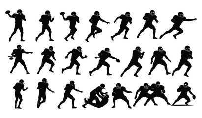 American football player silhouettes collection in action poses, isolated graphics Vector