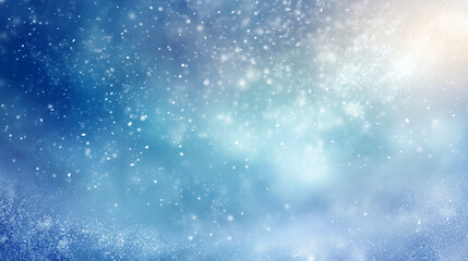 Abstract blue winter background with soft glowing snowflakes  