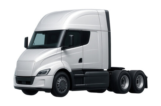 Electric tractor unit with a high-roof sleeper cab and digital side mirrors.