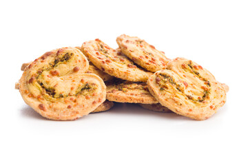 Crunchy salted crackers isolated on white background.