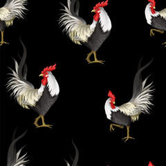Seamless pattern with roosters. Vector.