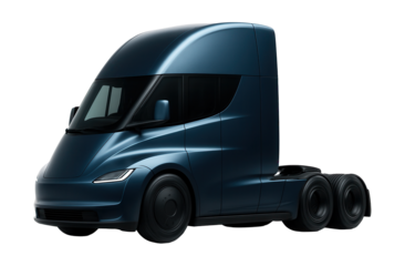 Streamlined electric tractor unit with sleek design and black wheel covers.