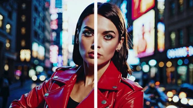 Emotional contrast of confident woman and intimate vulnerable moment