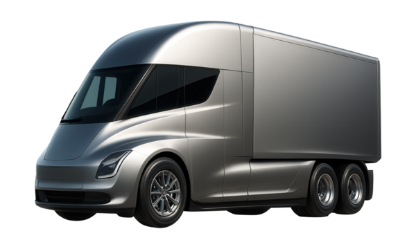 Streamlined electric semi-truck featuring curved side skirts and hidden door handles.