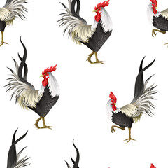 Seamless pattern with roosters. Vector.