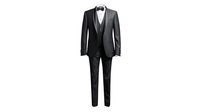 PNG of Elegant black tuxedo with a bowtie, perfect for formal events and weddings.