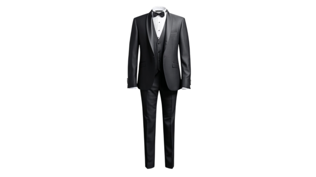 PNG of Elegant black tuxedo with a bowtie, perfect for formal events and weddings.