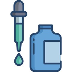 Blue Dropper Bottle Dispensing Green Liquid with Transparent Background and Simple Vector Icon Design