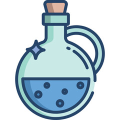 A Light Blue Potion Bottle With A Handle And A Cork Stopper Containing A Blue Liquid With Bubbles And A Sparkle Effect On A Transparent Background