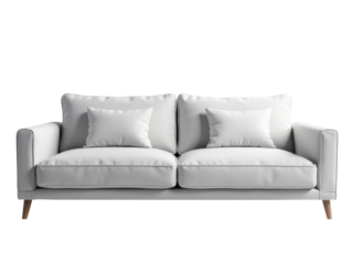 A white couch with pillows on top, suitable for interior design or lifestyle shots