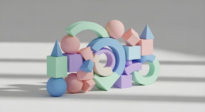 Pastel geometric shapes background render design for wallpaper and abstract art concept and modern minimalist style - Powered by Adobe