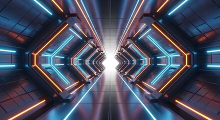 Futuristic tunnel background neon lights glowing corridor space technology abstract sci fi wallpaper design