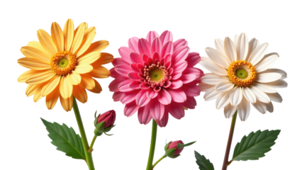 A group of three flowers sit side by side, showcasing their beauty and harmony