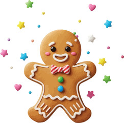 Naklejka premium Cute gingerbread man cookie with colorful candy sprinkles for christmas holiday celebration