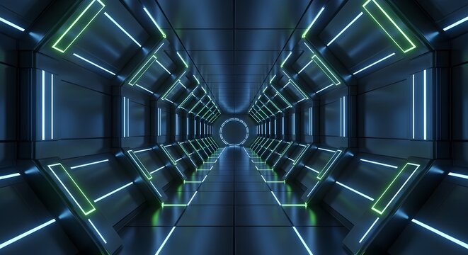 Futuristic neon tunnel abstract background for sci fi and technology concept with glowing light effect - Powered by Adobe