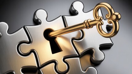 A golden key unlocking the puzzle pieces, symbolizing solution and success