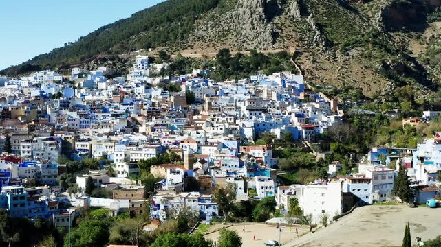 Aerial 4K Drone Footage of Chefchaouen, Morocco &ndash; Blue City in the Mountains