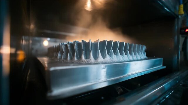 Medium shot capturing the cooling process of nonferrous aluminum castings revealing surface finish and thermal conductivity contrasts.