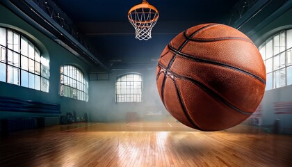 basketball in mid air gym interior