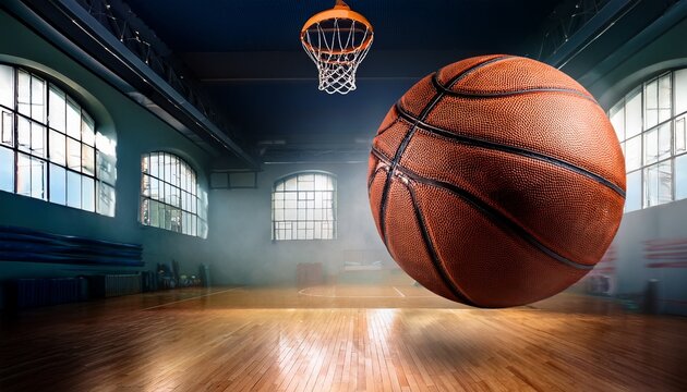 basketball in mid air gym interior