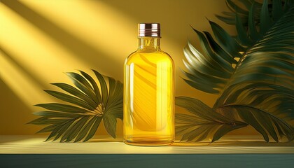 yellow bottle tropical leaves sunlight