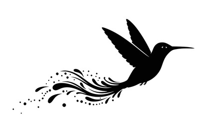 Fototapeta premium Vector silhouette of paradise hummingbird bird, isolated. Monochrome drawing. Transparent background SVG version.