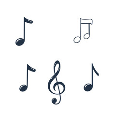 Charming hand-drawn music notes and treble clef vector illustration set. Simple line art music symbols perfect as graphic design elements for creative projects