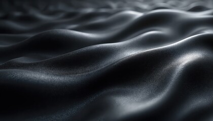 Fototapeta premium Close-up macro shot shows flowing waves of dark textured material. Subtle light reflects off the undulating surface creating a dramatic and abstract background.