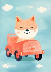 Naklejka premium Cat driving a car vehicle art representation.