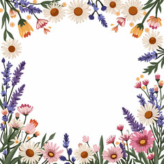Charming floral frame design featuring daisies and lavender for decorative purposes
