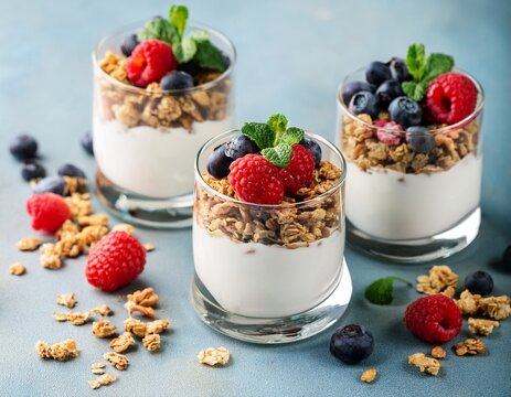 yogurt parfaits with granola and berries - Powered by Adobe