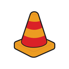 Yellow and red striped traffic safety cone suitable for road construction, driving safety, traffic management, and transportation related concepts