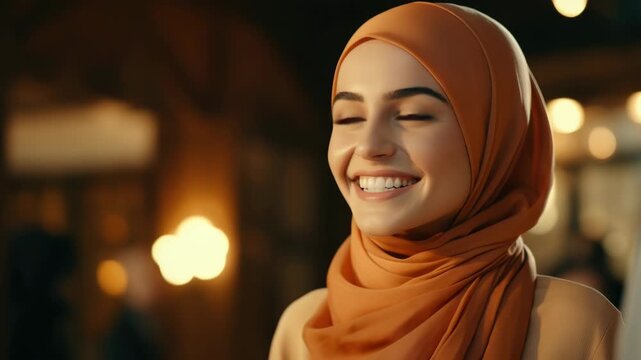 A happy Muslim girl with a headscarf.
