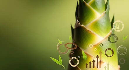 Bamboo shoot representing eco-friendly business growth and financial success with infographic elements on a green background