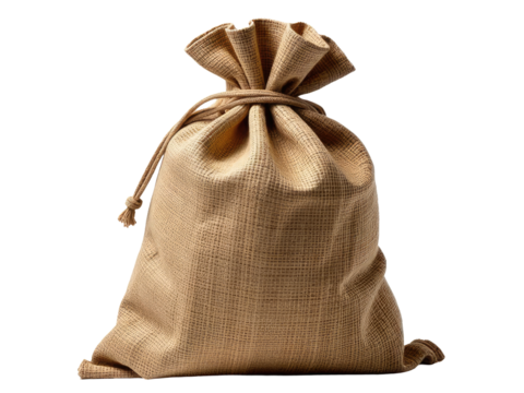 A bag made of burlock cloth on a white background, ideal for use in design projects or as a prop