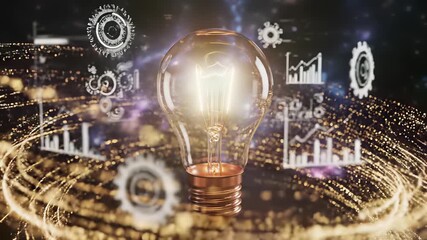 Creative Concept of Innovative Thinking Illustrated by Radiant Light Bulb Sparking New Ideas, Perfect for Projects Requiring Intellectual Curiosity or Cooking Show Backgrounds.