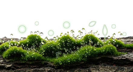 Green Moss with Water Droplets on Tree Bark A Natural Microcosm