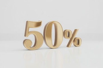 Golden 50% Symbol Against a clean Background, Symbolizing a Special Discount