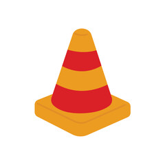 Yellow and red striped traffic safety cone suitable for road construction, driving safety, traffic management, and transportation related concepts