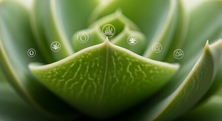 Close-up of a Succulent Plant with Symbolic Icons, Representing Nature and Wellness Concepts