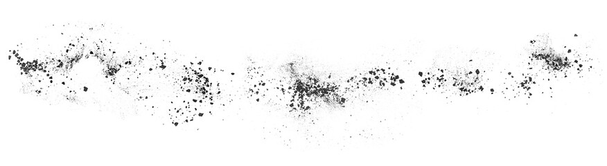 Black coal dust with fragments isolated on a white background, top view. Charcoal particles.