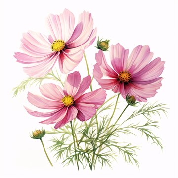 Elegant cosmos flowers with delicate petals on a light background