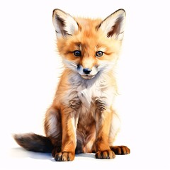 Obraz premium Adorable fox kit sits patiently against a white background looking directly at viewer