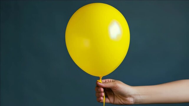 The simplicity of a yellow balloon held in the hand against an indistinct background creates a sense of joy and celebration.